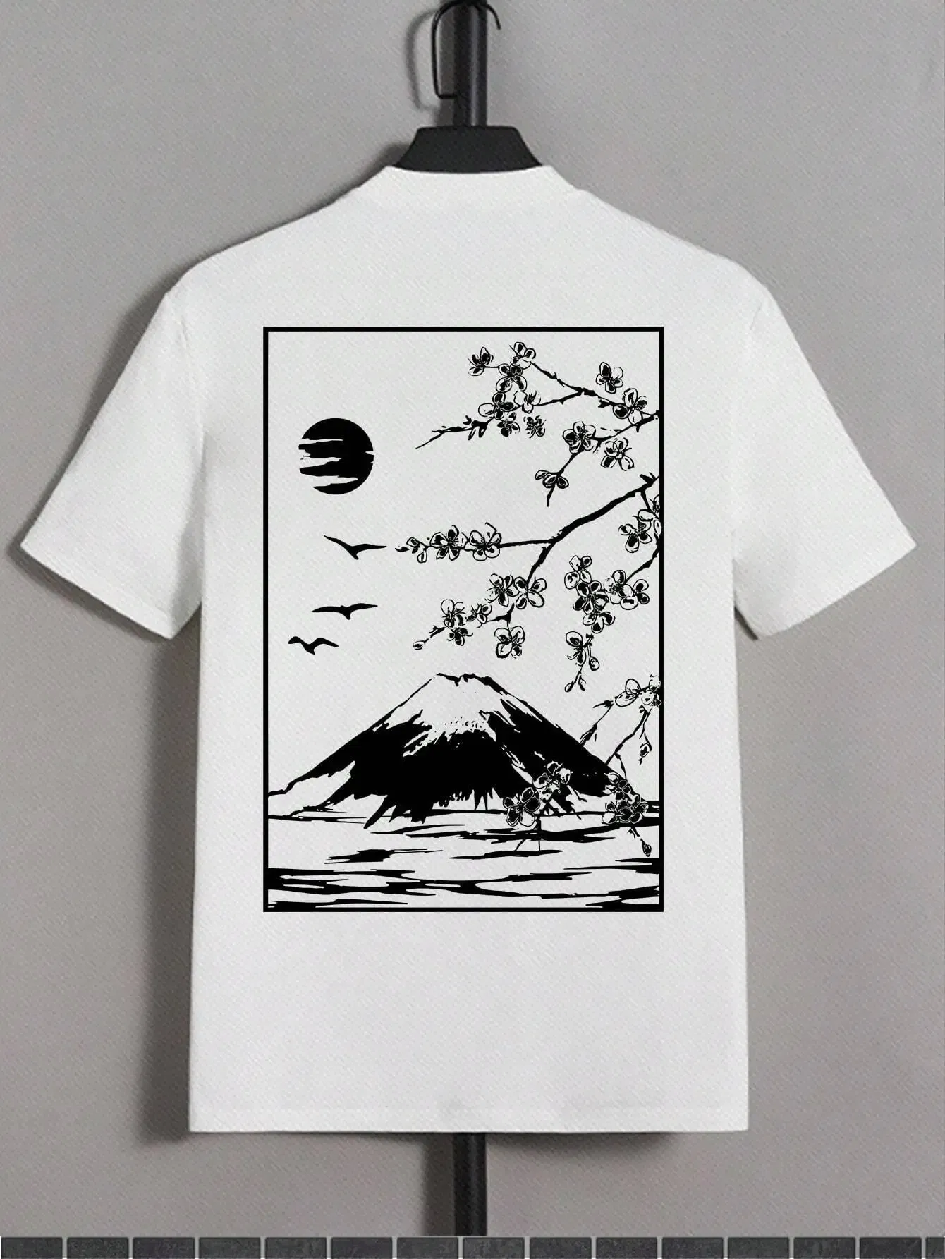 Color: Blue, Size: XXXL - Tokyo Sakura Mount Fuji Business Card T Shirt Men Fashion Tee Clothing Cotton Summer Casual Tops Hip Hop Loose Cotton T-Shirt