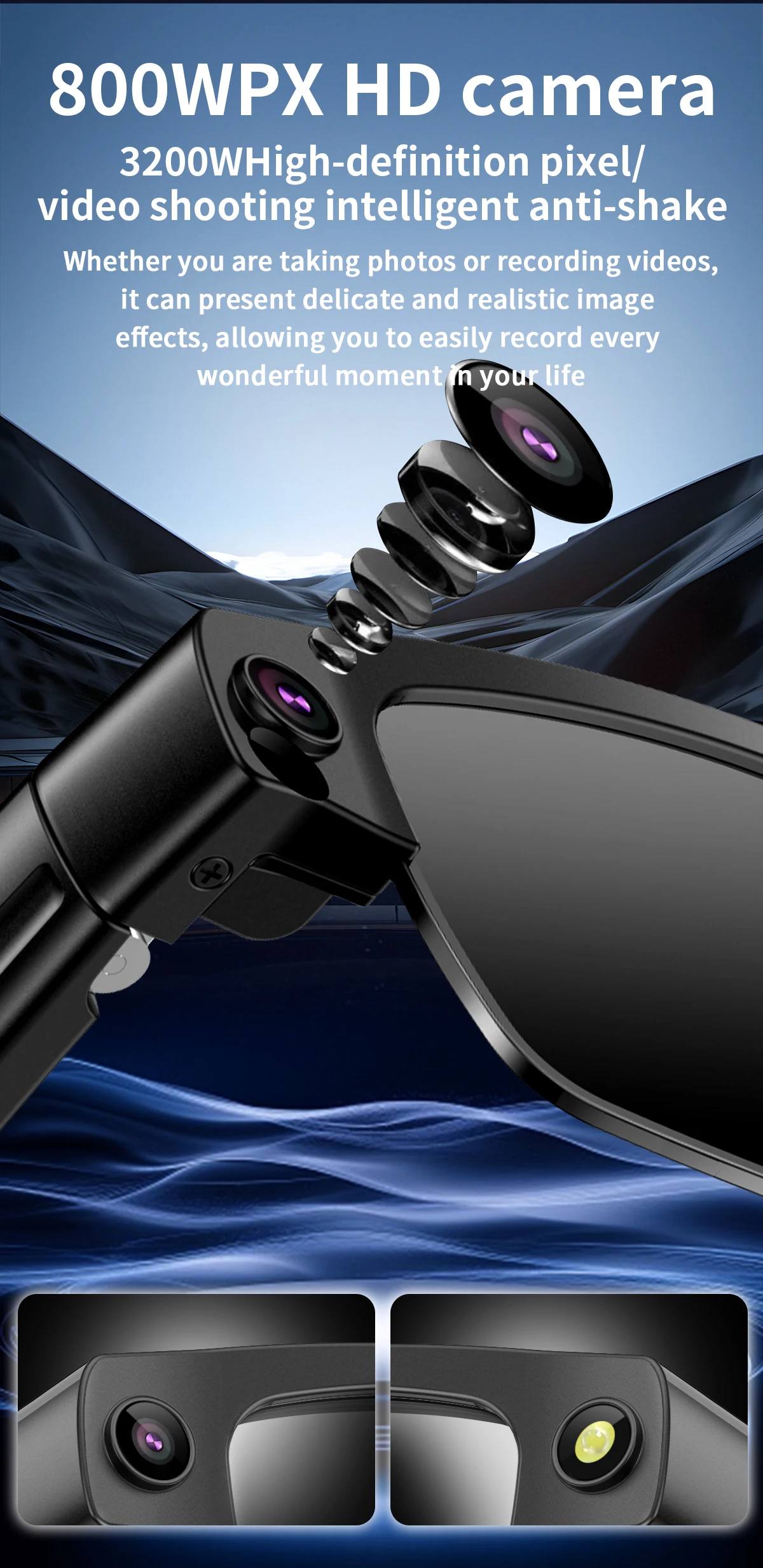 Color Name: WHITE - Smart AI Glasses With 8MP HD Camera Chat GPT Touch Sport Sunglasses Bluetooth Call Video Music Player Object Recognition