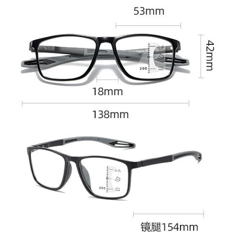 Frame Color: Red, Eye Prescription: +200 - Soft Multifocal Progressive Reading Glasses Anti Blue Light Multifocal Elderly Eyewears Men Women's Large Frame Eyeglasses