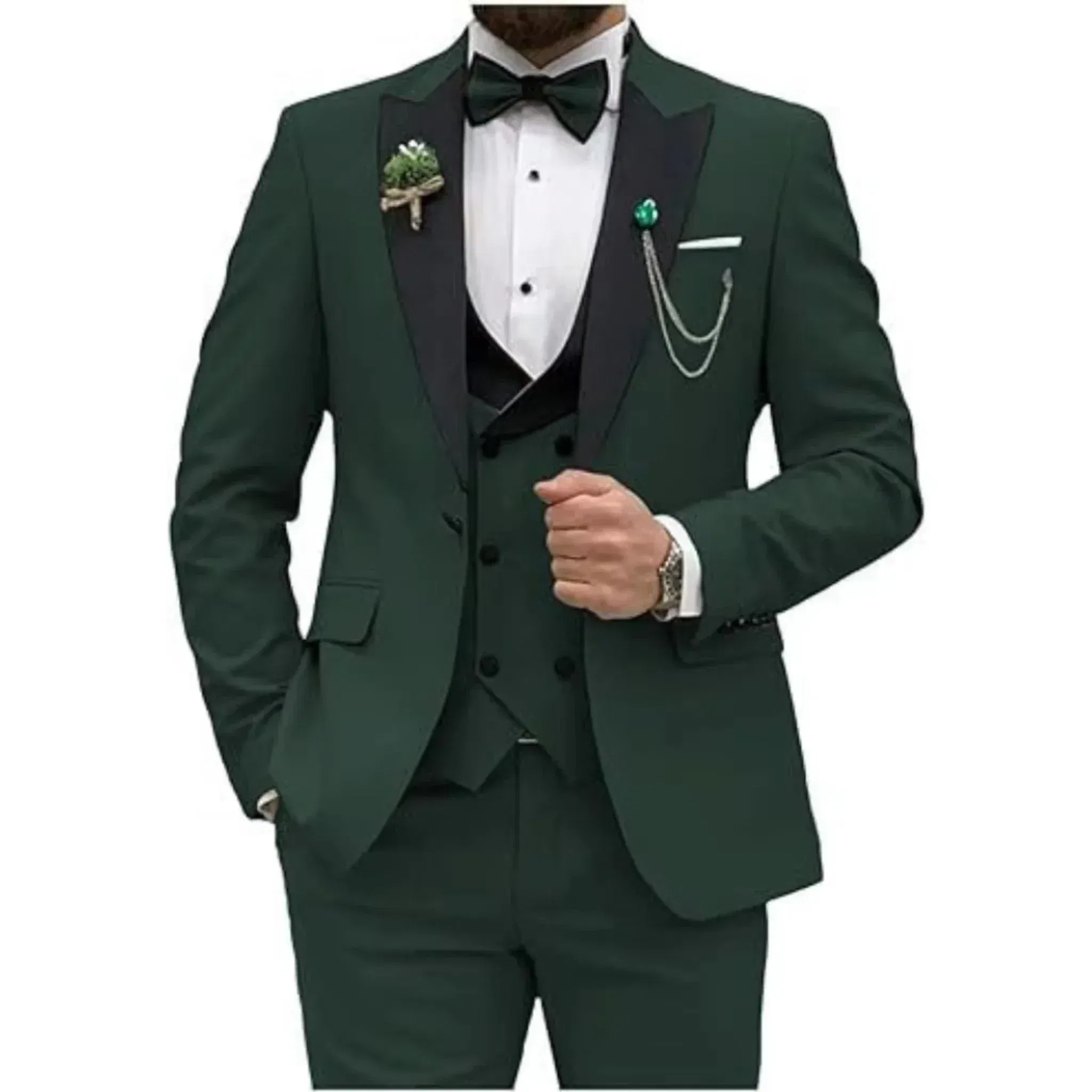 Color: army green, Size: S - Men Suit Colorful Luxury Blazer Vest And Pant Sets 3 Piece Birthday Dress Business  Prom Evening Party Costumes High Quality