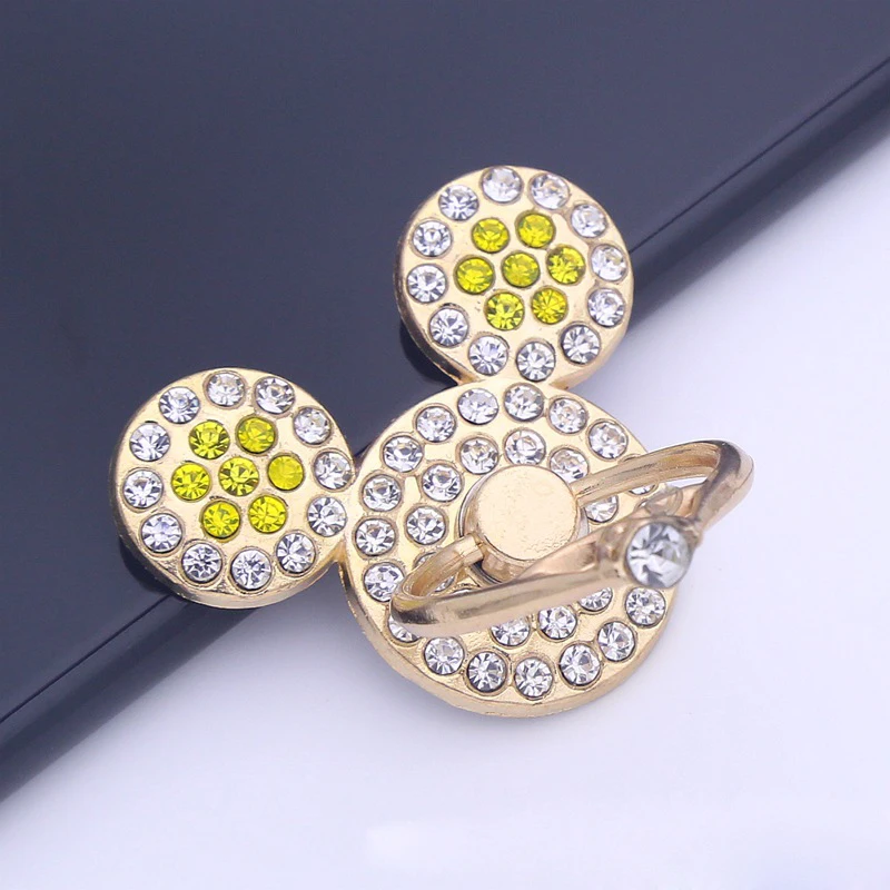 Color: WHITE - Cute Anime Mickey Mouse Minnie Phone Finger Ring Holder With Diamond Kawaii High Quality Mobile Stand For Iphone 13 14 Huawei
