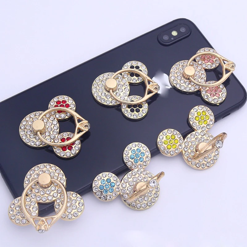 Color: WHITE - Cute Anime Mickey Mouse Minnie Phone Finger Ring Holder With Diamond Kawaii High Quality Mobile Stand For Iphone 13 14 Huawei