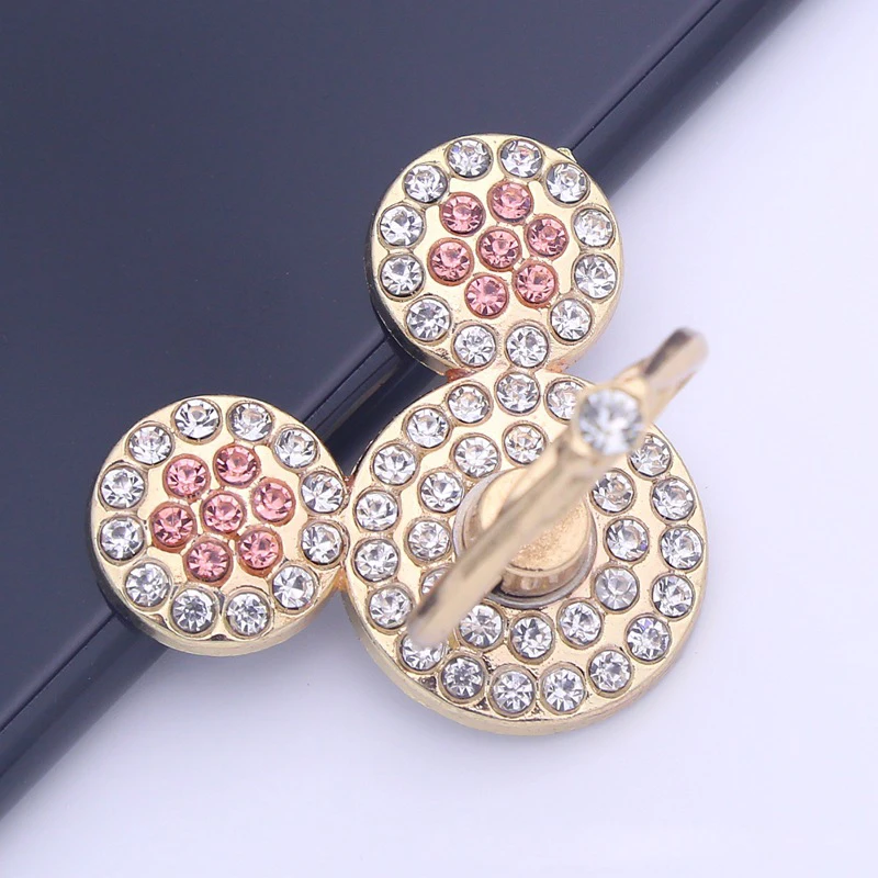 Color: WHITE - Cute Anime Mickey Mouse Minnie Phone Finger Ring Holder With Diamond Kawaii High Quality Mobile Stand For Iphone 13 14 Huawei