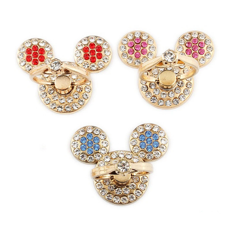 Color: WHITE - Cute Anime Mickey Mouse Minnie Phone Finger Ring Holder With Diamond Kawaii High Quality Mobile Stand For Iphone 13 14 Huawei
