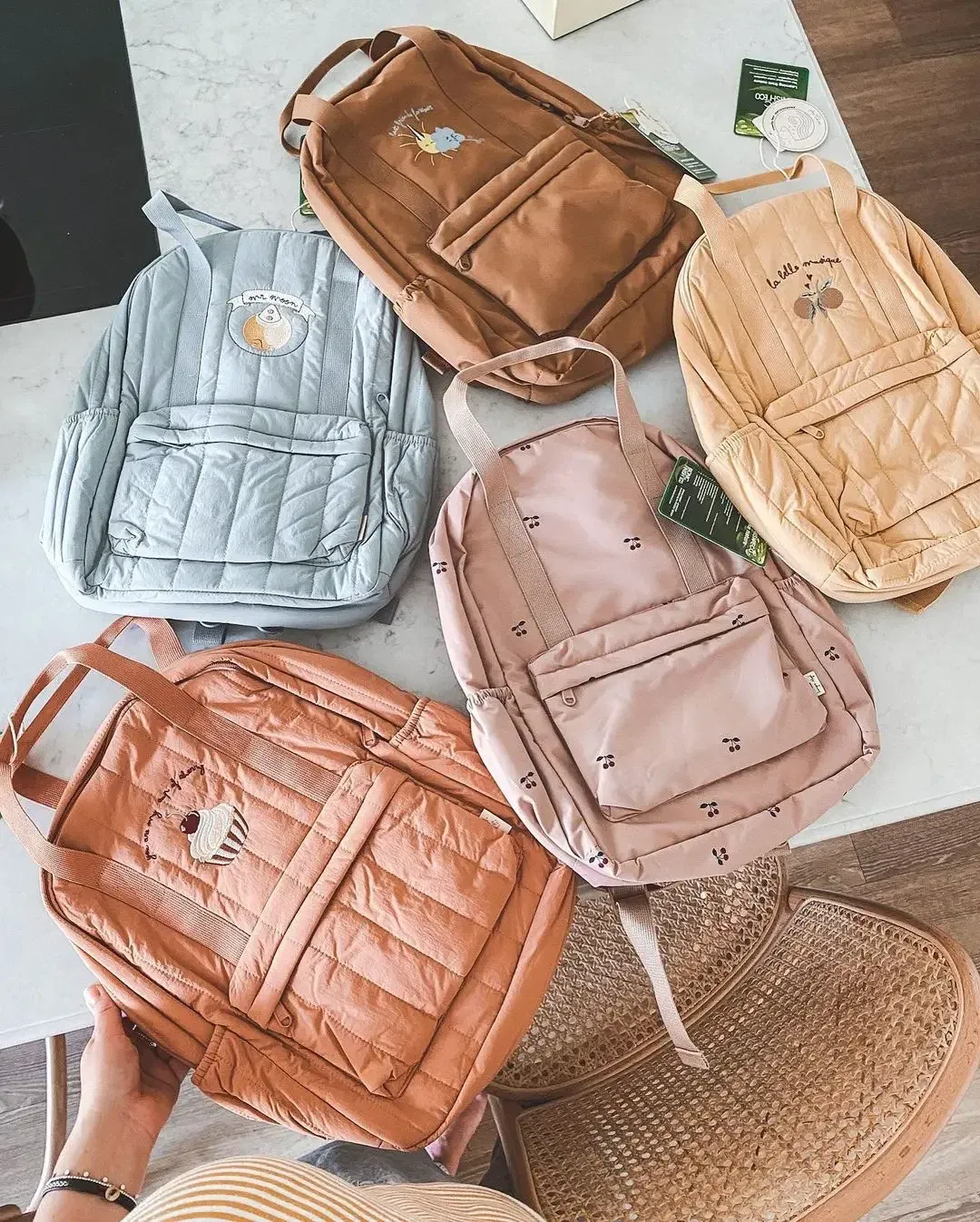 Color: Gold - KS Baby Backpack 2024 New Kids Schoolbag Kindergarten Bags Brand Traveling Mom Cherry Lemon Children's Boys Girls Storage