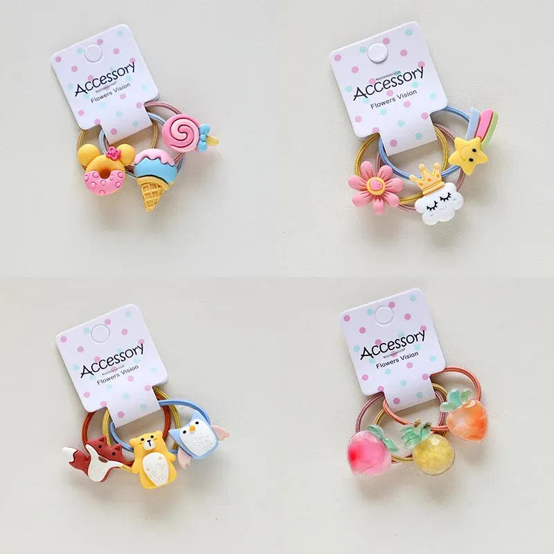 Color: Dark Khaki - 3PCS New Cute Cartoon Rainbows Princess Headwear Kids Elastic Hair Bands Children Tie Girls Accessories Baby Headdress