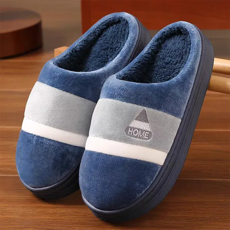 Color: PURPLE, Shoe Size: 40-41 - New Men Big Size 48 49 Winter Warm Slippers Women Soft Plush Furry Shoes Casual Flats Home Couples Bedroom Anti-Slip Slides