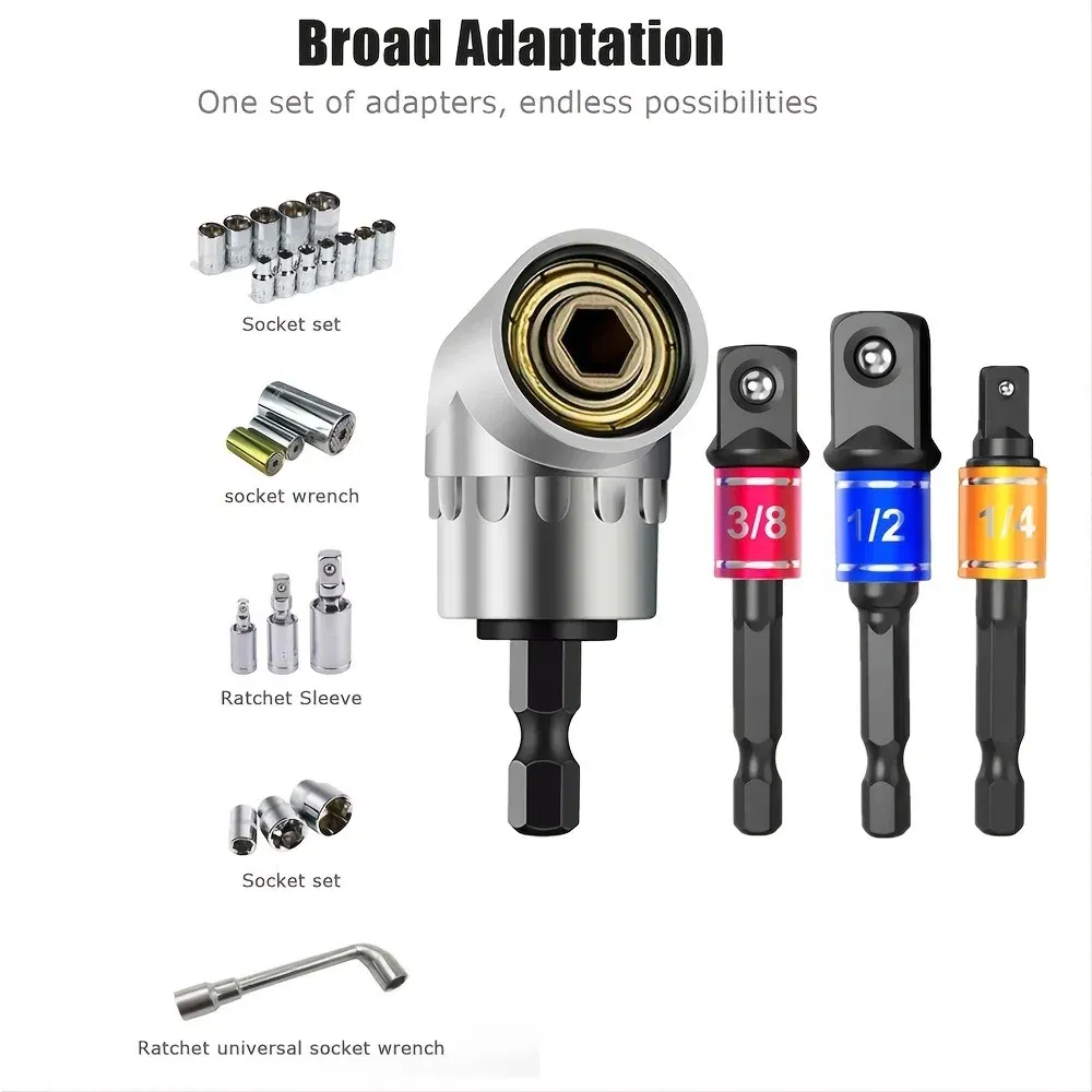Color: Khaki - Impact Grade 105 Degree Angle Socket Adapter Power Hand Tool Part Driver Extension Set Screwdriver Holder Drill Nut Attachment