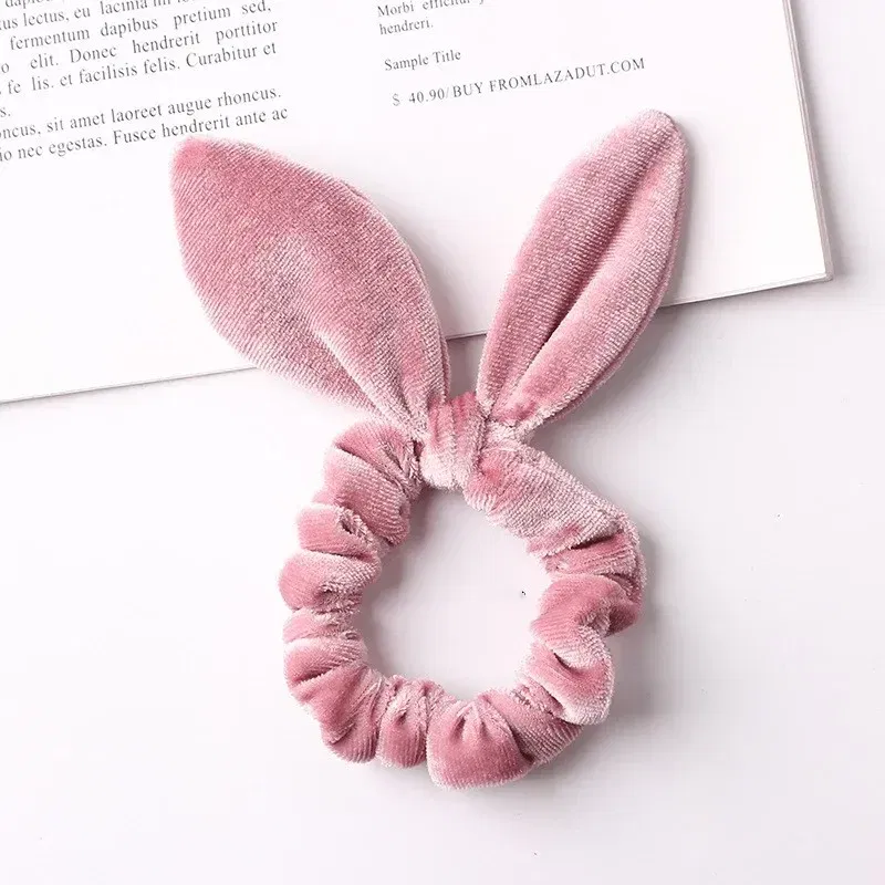 Color: GRAY - New Velvet Scrunchies Girls/Women velvet Bunny Ear Knot Bow Hair Bands Rabbit Ear Hair tie Ponytail Hair Accessories