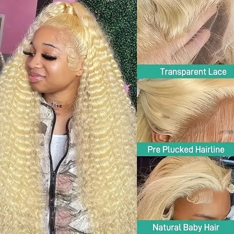 Color: #1B, Ships From: CHINA, Stretched Length: 32inches, Density: 150% - 613 Blonde Curly glueless 13x6 Transparent Hd lace front wig Deep Wave human hair 36 inch Brazilian wig pre plucked for women