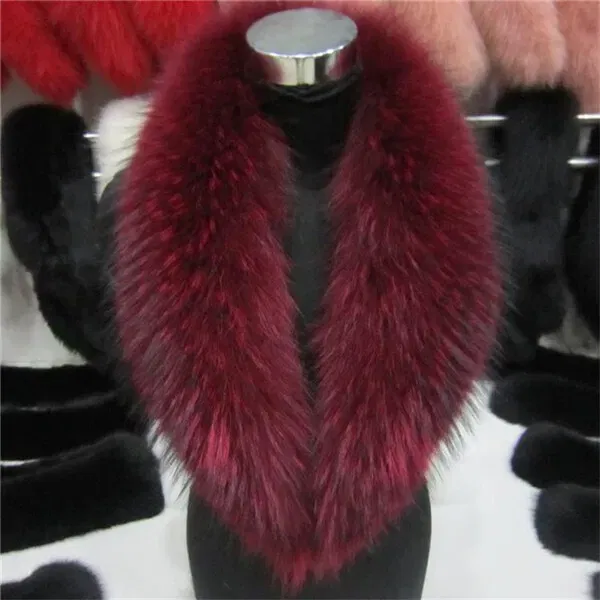 Color: Blue, Size: XXL - Real Raccoon Fur Scarves Woman 100% Pure Natural Raccoon Fur Collar Warm Winter Scarves Red Fox Fur Collar L#1