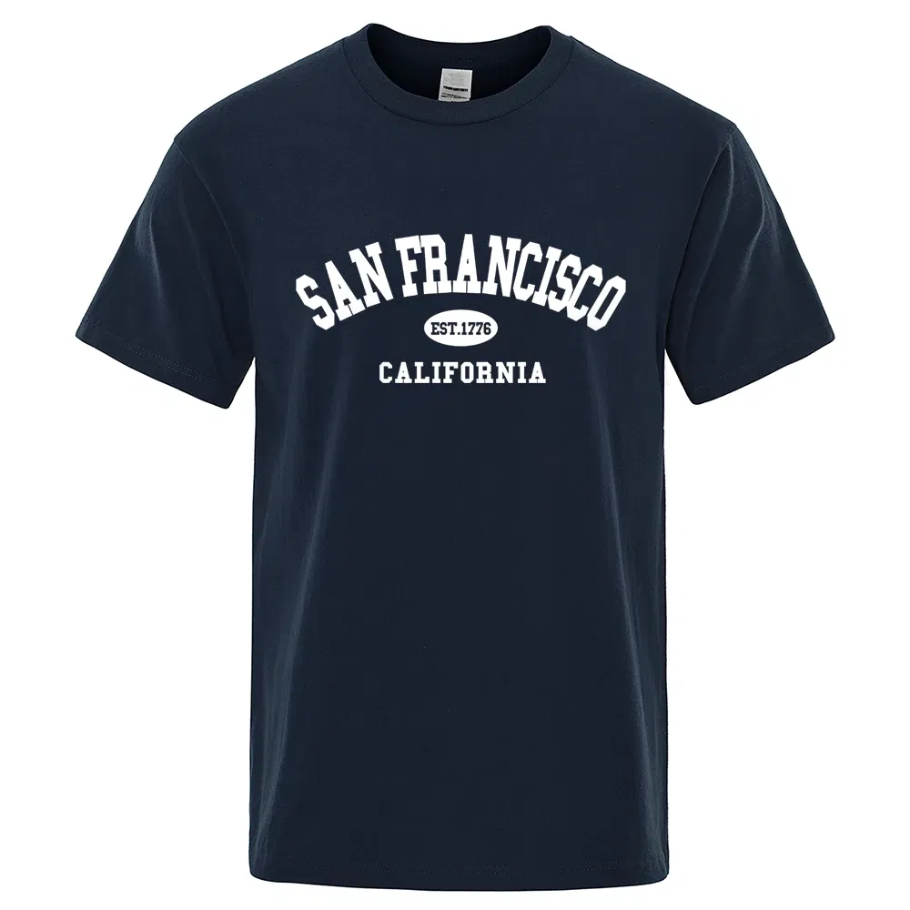 Color: SKY BLUE, Size: XXL - Sanfrancisco Est.1776 California Letter T-Shirts Men Fashion Oversized Tops Summer Tshirt Loose Designer Luxury Tee Clothing