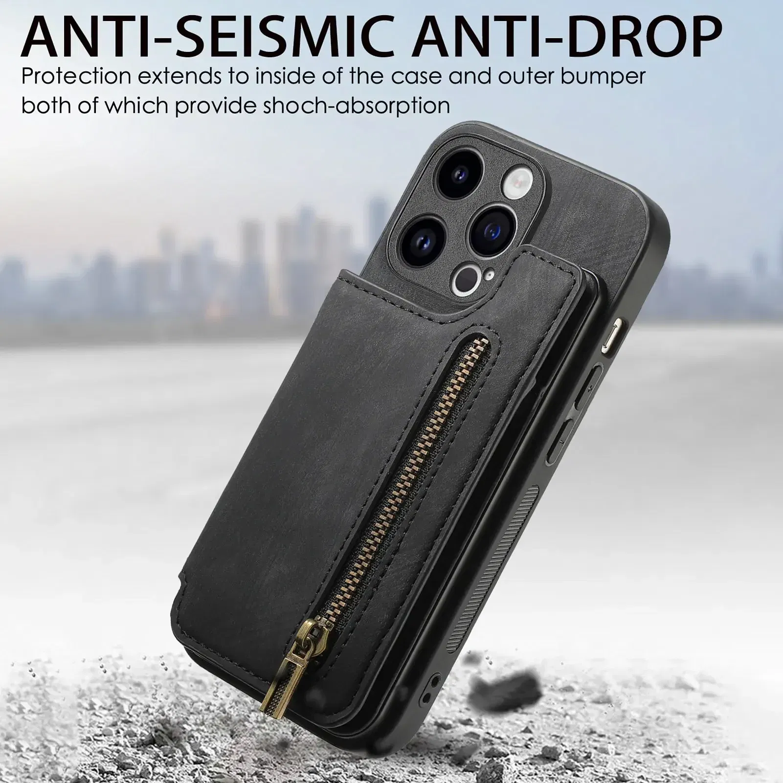 Color: SKY BLUE, Material: ABS - Leather Zipper Wallet with Card Holder Phone Case for IPhone 15 14 11 Pro Max 13 12 Mini X XR XS Max 8 7 Plus Shockproof Cover