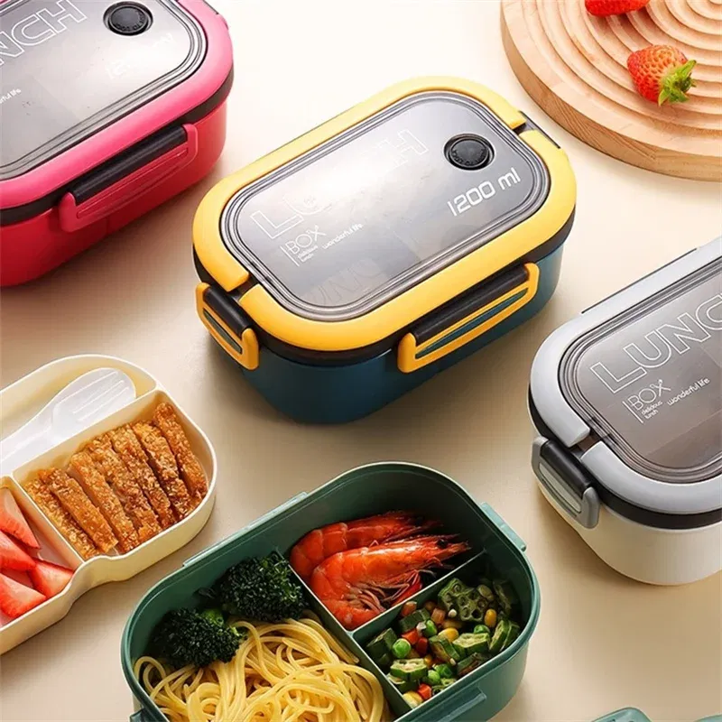 Color: Blue, Number of Compartments: 5, Number of Tiers: 2, Lunch Box Capacity: 1000ml - 1200ML 2 Layer Bento Lunch Box With Spoon Fork, Kid High Capacity Microwae Food Containers Portable Leakproof Office Camping