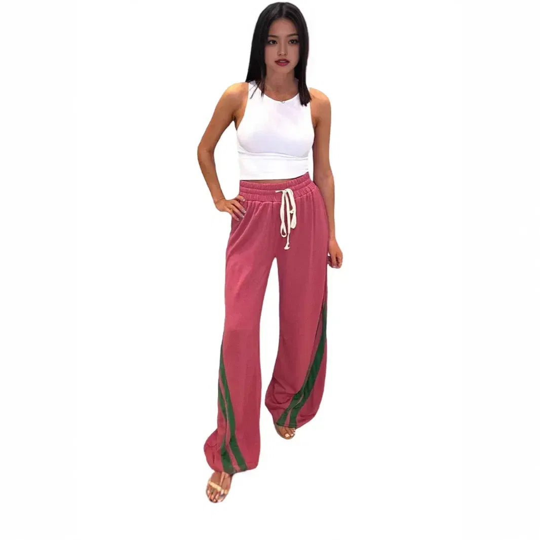 Color: black, Size: L - Women Wide Leg Pant Long Pants High Elastic Waist Elegant Splice Pocket Simple Casual Loose Straight Trousers Lace Up Streetwear