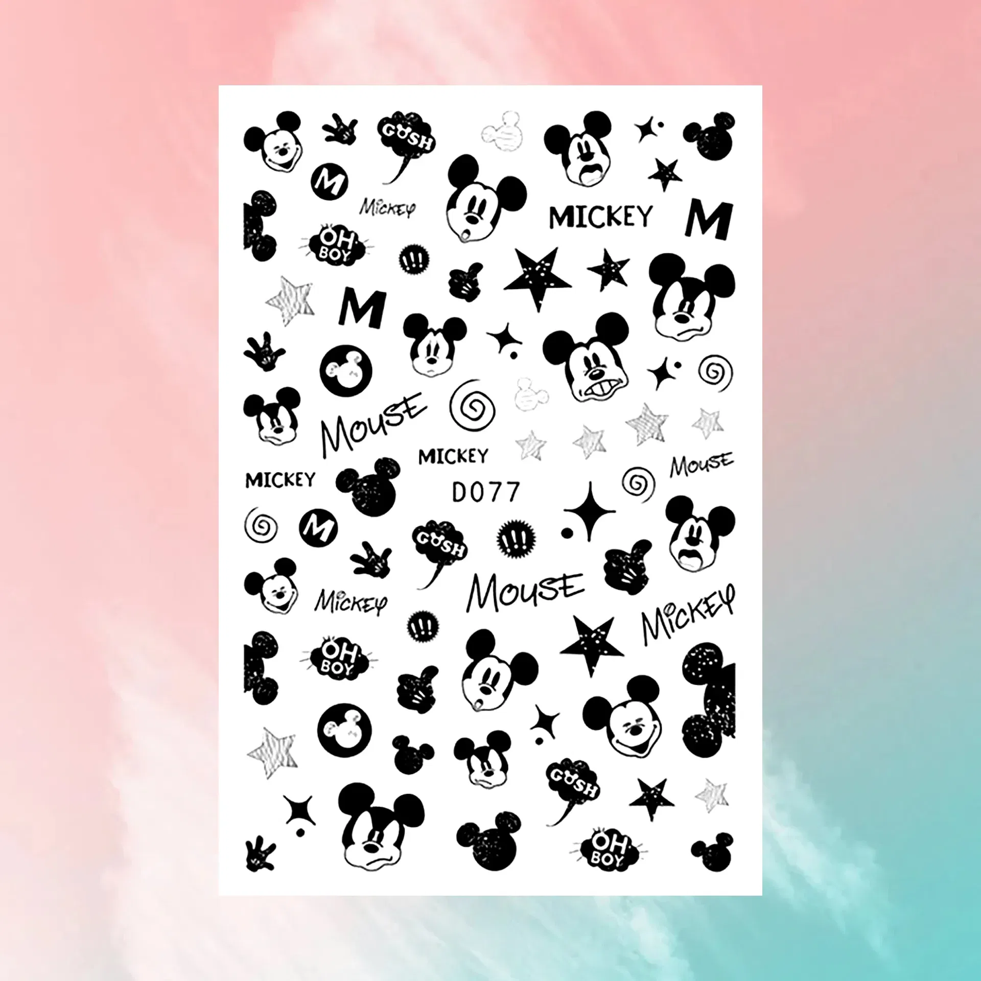 Color: DEEP BLUE - 1PCS Disney Cartoon Nail Stickers Wholesale Waterproof Paste Nail Art Sticker Princess Mickey Anime Series Nail Decoration