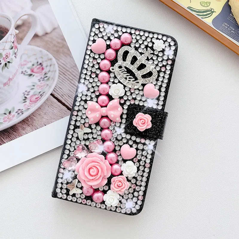 Color: black, Material: CANVAS - Wallet Glitter Case For Samsung Galaxy S24 FE S23 Ultra S22 Plus S21 S20 A13 A14 A15 A16 A53 A54 A55 A34 Flip Luxury Leather