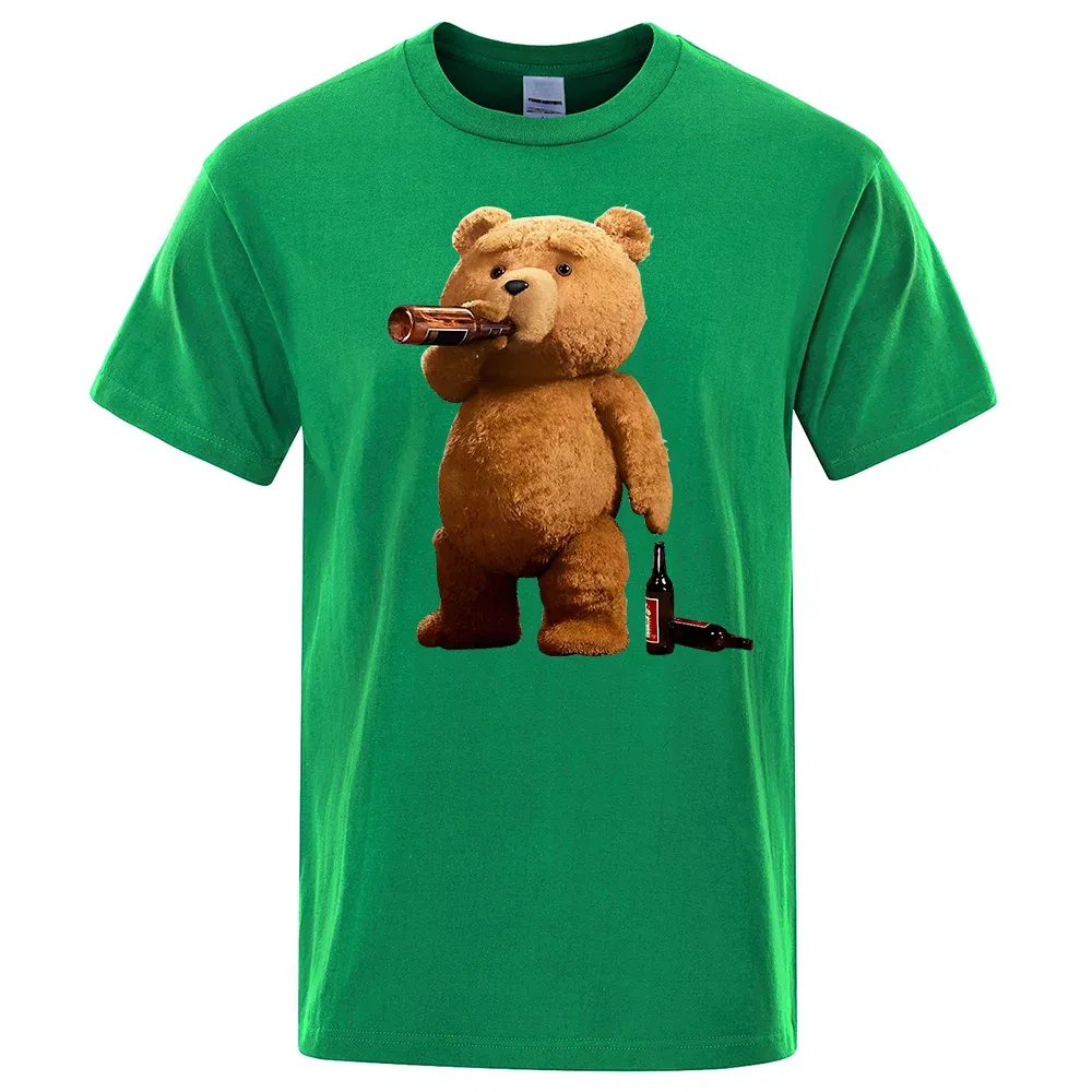Color: green, Size: XXXL - Lovely Ted Bear Drink Beer Poster Funny Printed T-Shirt Men Fashion Casual Short Sleeves Loose Oversize Tee Street Hip Hop Tops