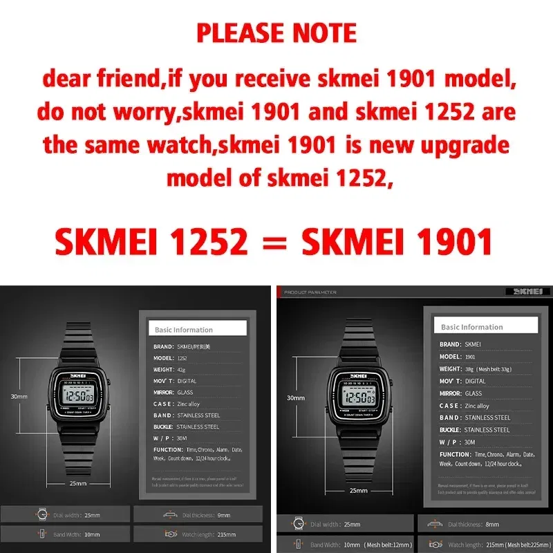 Color: Gold, Ships From: CHINA - SKMEI1901 Women Top brands Luxury 3Bar Waterproof Ladies Watches Small Dial Digital Watch Relogio Feminino  Fashion Sport Watch