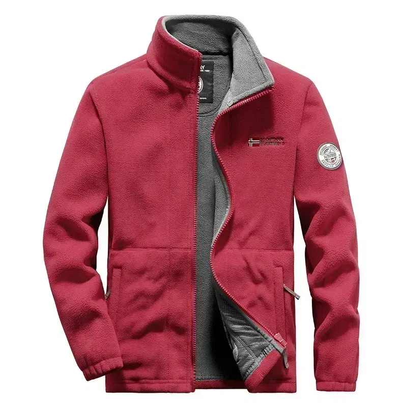 Color: Blue, Size: XXL - Men Fleece Jacket Pockets Thicken Polar Norway Ski Jackets Cold-proof Overcoat Plus Size Outwear Autumn Winter Casual Warm Coat