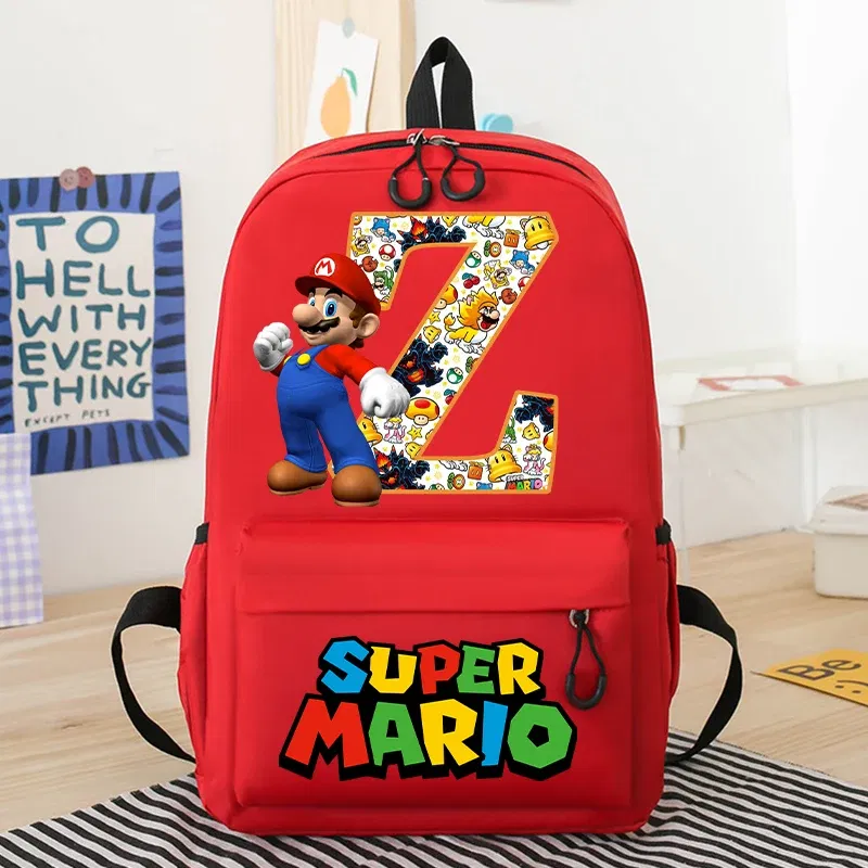 Color: PURPLE, Size: >40cm - New Super Mario Bro School Bag Cartoon Letter Printed Children Backpack Boys Girls School Backpacks Children's Birthday Gifts