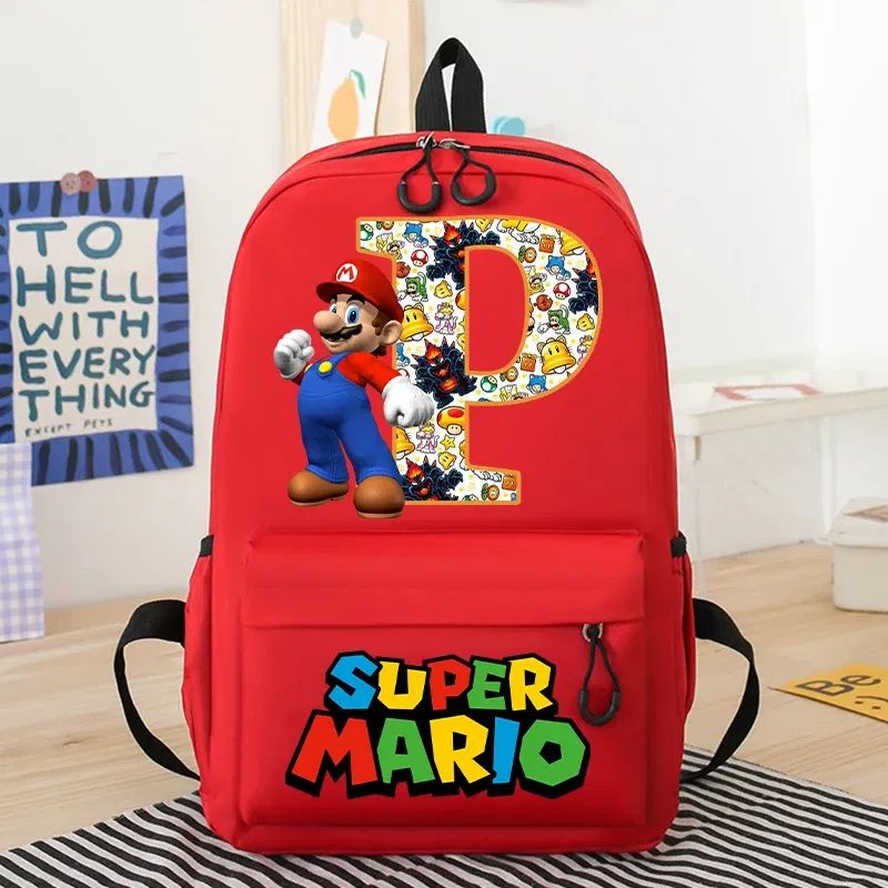 Color: PURPLE, Size: >40cm - New Super Mario Bro School Bag Cartoon Letter Printed Children Backpack Boys Girls School Backpacks Children's Birthday Gifts