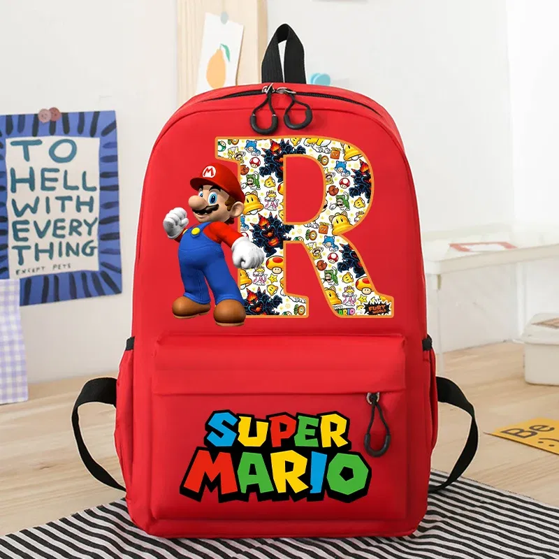 Color: PURPLE, Size: >40cm - New Super Mario Bro School Bag Cartoon Letter Printed Children Backpack Boys Girls School Backpacks Children's Birthday Gifts