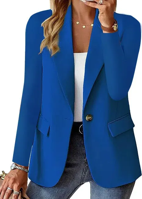 Color: Khaki, Size: S - Womens Spring Winter Down Full Long Sleeve Coat Autumn Blazer Button Outwear Suit Cardigan Female