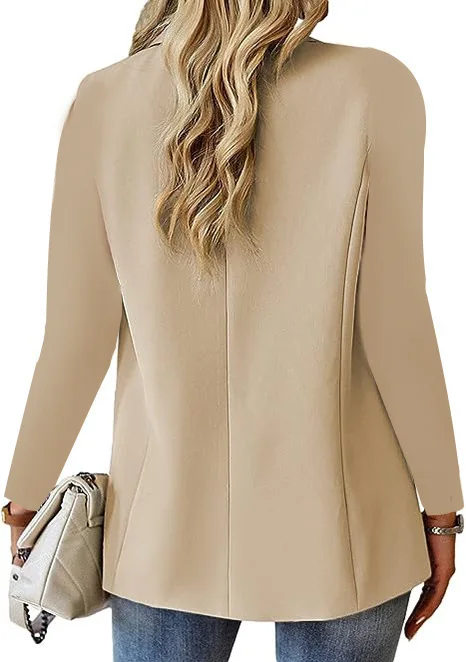 Color: Khaki, Size: S - Womens Spring Winter Down Full Long Sleeve Coat Autumn Blazer Button Outwear Suit Cardigan Female