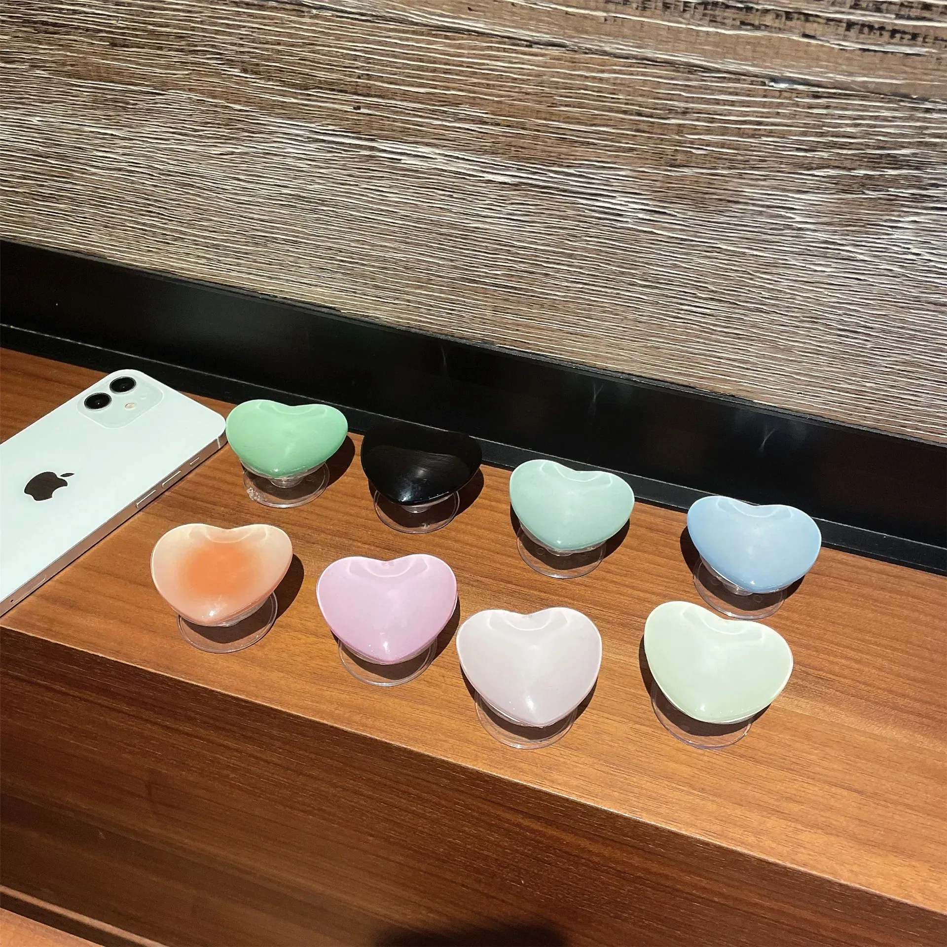 Color: khaki - Phone Holder Popular Socket Griptok Finger Grip Bracket Stand Love Heart Ins Style Cute Poping Pink White Cellphone Accessory