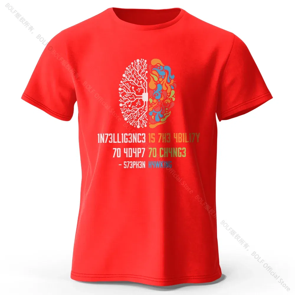 Color: Red, Size: S - Funny Brain Power Printed 100% Cotton T-Shirt, Soft & Breathable Round Neck Short Sleeve Tee, Unisex Quirky Style