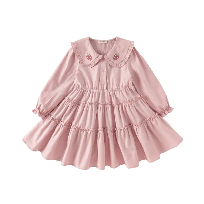 Color: Pink, Kid Size: 13T - Dave Bella Girl's Princess Dress Children 2024 New Spring Comfortable Casual Fashion Pure Cotton Sweet Gentle Pink DK1248025
