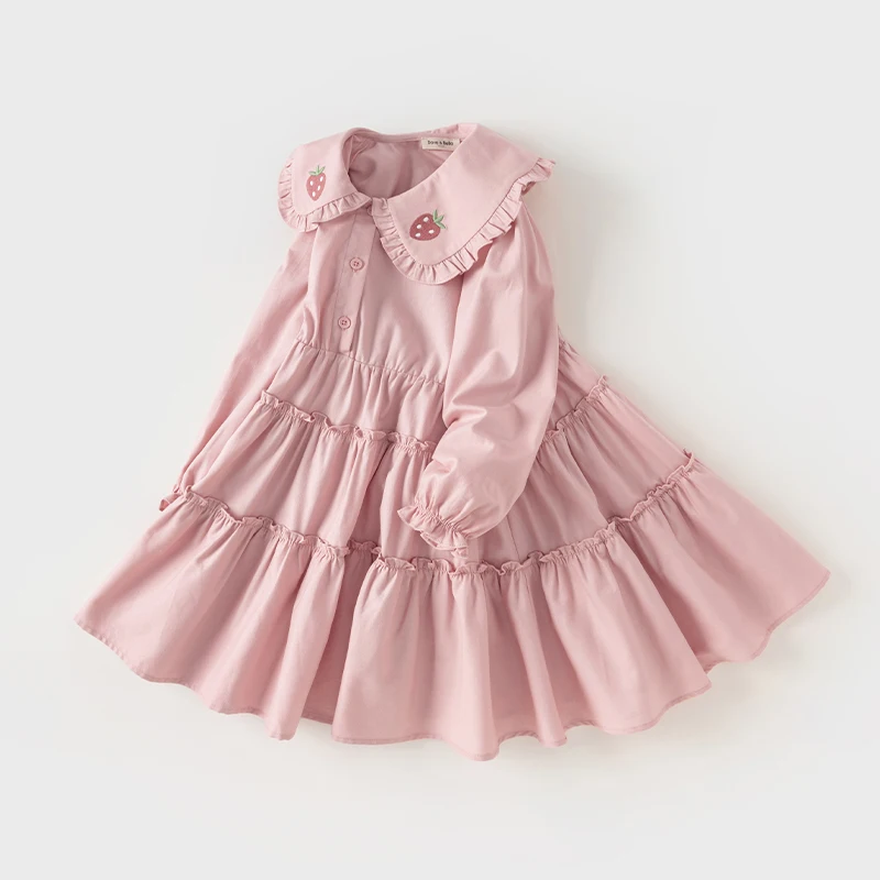 Color: Pink, Kid Size: 13T - Dave Bella Girl's Princess Dress Children 2024 New Spring Comfortable Casual Fashion Pure Cotton Sweet Gentle Pink DK1248025
