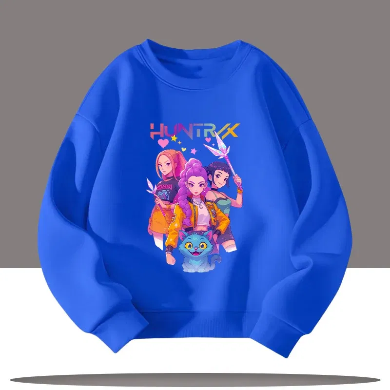 Color: Lavender, Kid Size: 7 - K-pop Demon Hunters Cartoon Print 3-12 Year Old New Style Kids Round-neck Sport Shirt Cute Girl Casual Top Children's Clothing