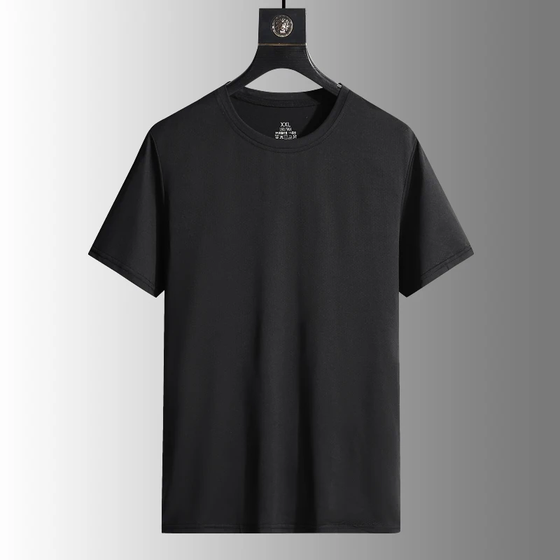 Color: Khaki, Size: 4XL - Men's Silk Ice Round Collar T-shirt, Simple Running Fitness Suit, Breathable Thin T-shirt, Quick Dry T-shirt, Summer