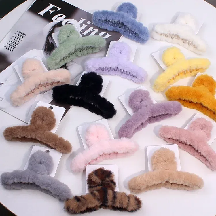 Color: PURPLE - Advanced Sense Card Hair Clip Korea Autumn and Winter Hair Clip Sweet and Gentle Wind Back Hair Grab Plush Shark Clip