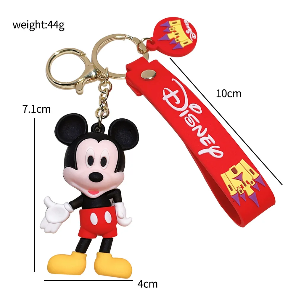 Color: Light Red - Disney Mickey Keychain Cartoon Stitch Cute Minnie Keyring Anime Student Bag Hanging All-match Car Key Chain Christmas Gifts
