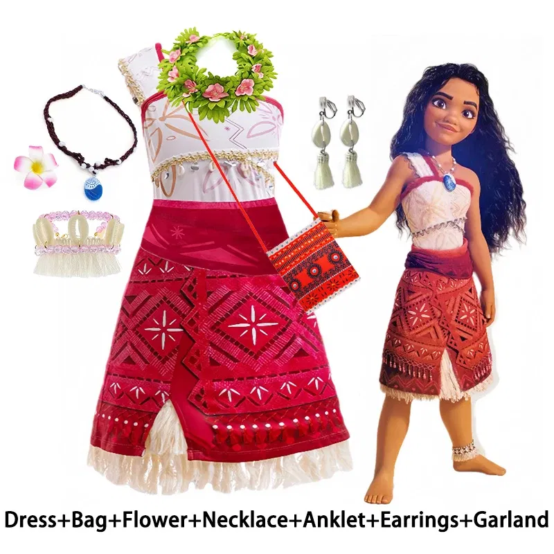 Color: black, Kid Size: 17 - Disney Movie Moana 2 Girl Dress Cosplay Party Costume Ocean Adventure Princess Fancy Clothes Children Vaiana Outfit Dress