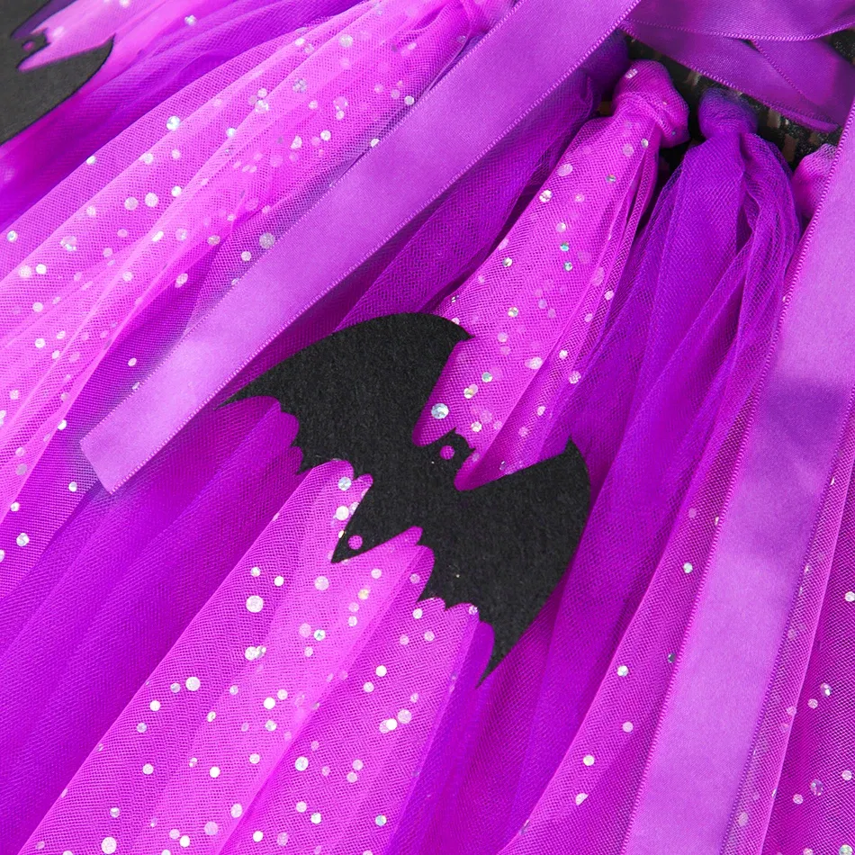 Color: Coffee, Kid Size: 2T - Halloween Witch Tutu Dress for Girls Handmade Mesh Bat Wizard Cosplay Costumes with Hat Broom Toddler Evil Party Clothes Set