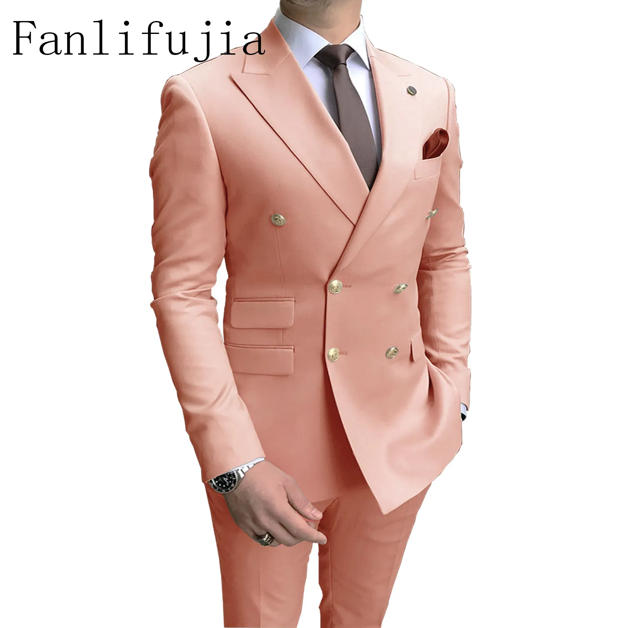 Color: MULTI, Size: XL - Fanlifujia Store 2024 Casual Sky Blue Men Suits Double Brested Peak Lapel  Gold Button Groom Wedding Tuxedos Best Costume Homme
