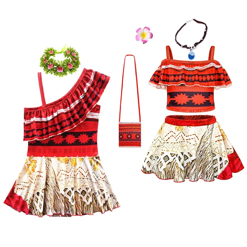 Color: Gold, Kid Size: 9M - Moana 2 Swimsuit Summer Holiday Beach Girls Two-piece Bikini Toddler Adventure Outfit Pool Party Vaiana Fancy Dress Up
