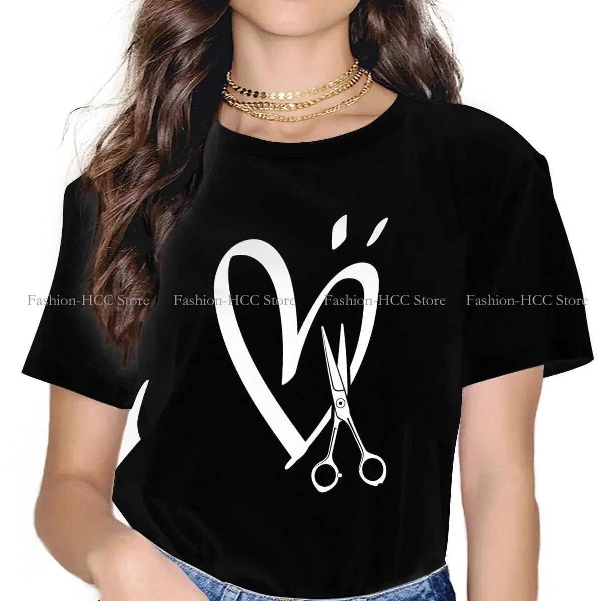 Color: WHITE, Size: L - Royal Craft Print TShirt Barber Hairdresser Fashion Trend Hairstyle Basic Polyester T Shirt Women Tops Individuality