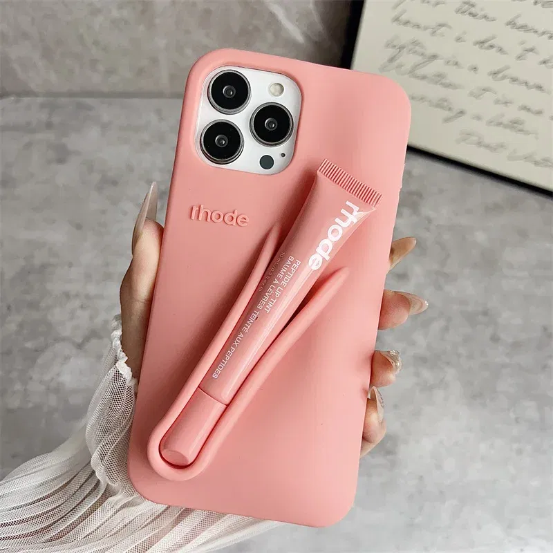 Color: Blue, Bundle: Bundle1, Material: Neoprene - Phone Case For iPhone 12 13 14 15 16 Pro Max Plus 17 Air Portable Lip Gloss Holder Lipstick Silicone Soft Bumper Cover Lip Glaze