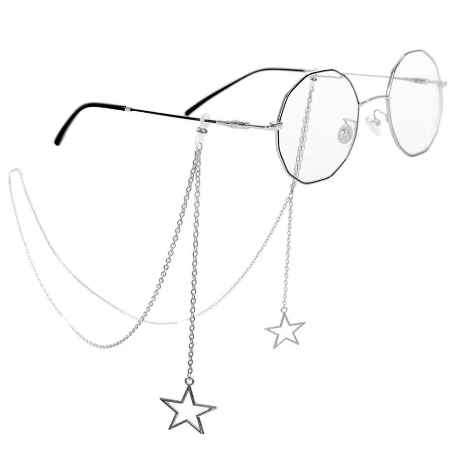 Color: GRAY - New Fashion Women Eyeglass Chain Hollow Star Pearl Beaded Sunglasses Reading Glasses Lanyard Eyewear Holder Neck Strap Rope