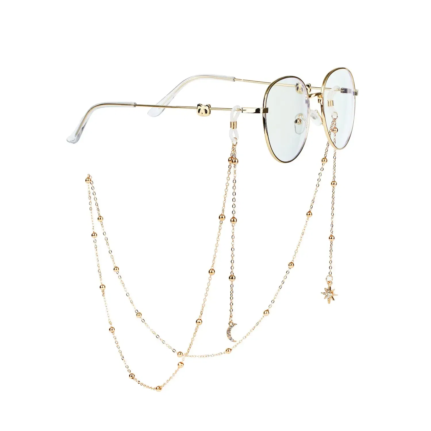 Color: GRAY - New Fashion Women Eyeglass Chain Hollow Star Pearl Beaded Sunglasses Reading Glasses Lanyard Eyewear Holder Neck Strap Rope