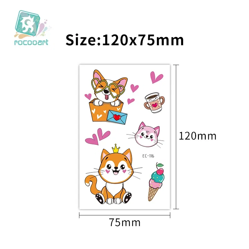 Color: light yellow - Cartoon Animal Waterproof Temporary Tattoo Cute Pet Cats and Dogs Tattoo Stickers Children Boy Girl Fake Body Art Flash Tatoo