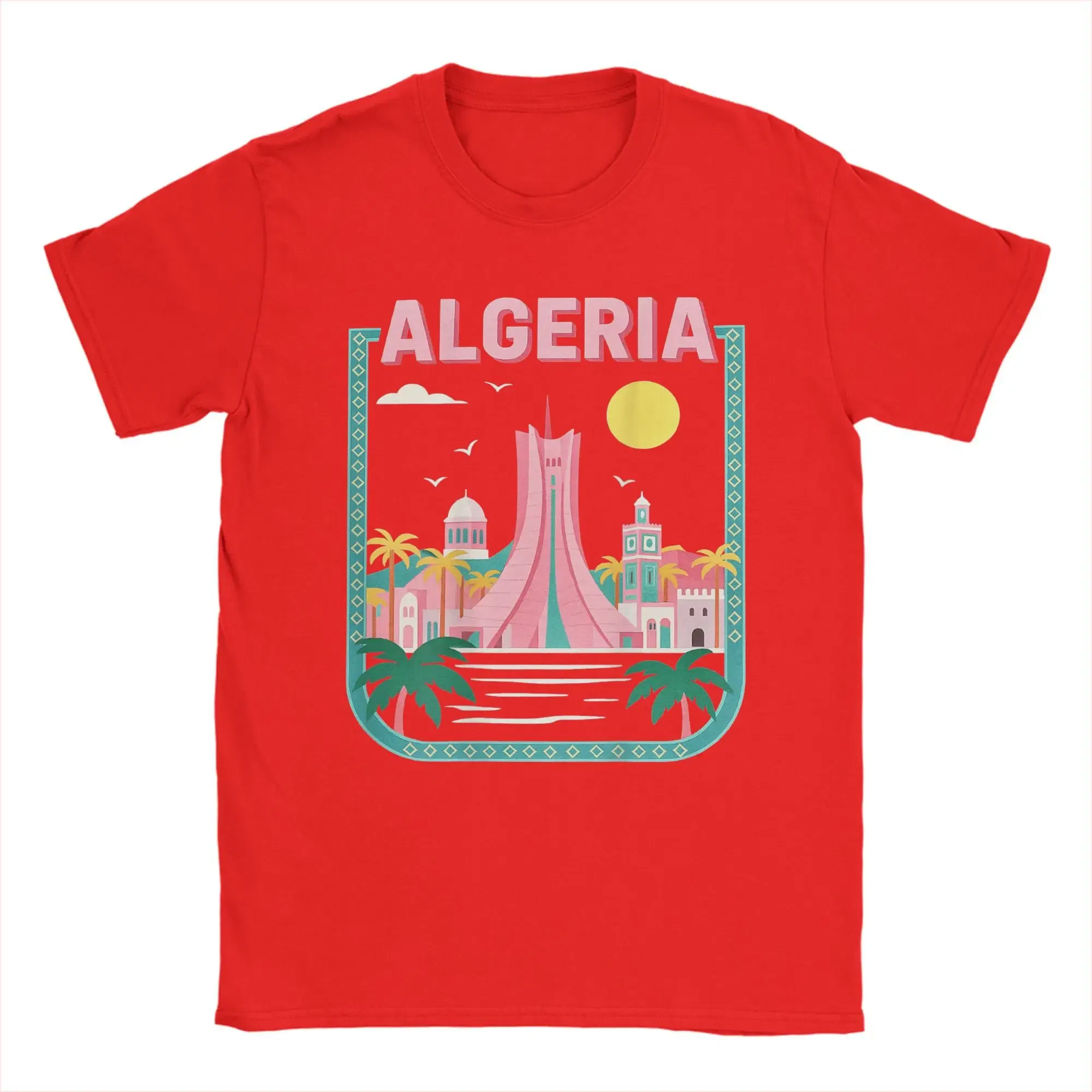 Color: Red, Size: M - Men Algeria DZ City Algerian T Shirts Africa Arab Pure Cotton Clothes Hipster Short Sleeve Crewneck Tees Gift Idea T-Shirt