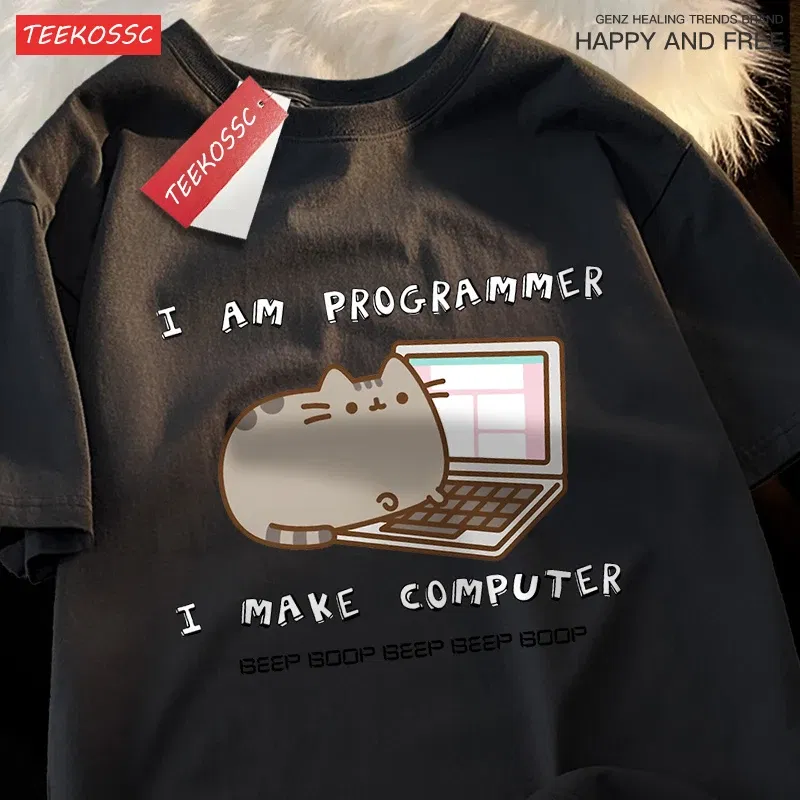 Color: black, Size: S - I Am Programmer I Make Computer Mens T Shirts Summer Cotton T-Shirt Oversized Loose Short Sleeve Crewneck Tee Clothes Fashion