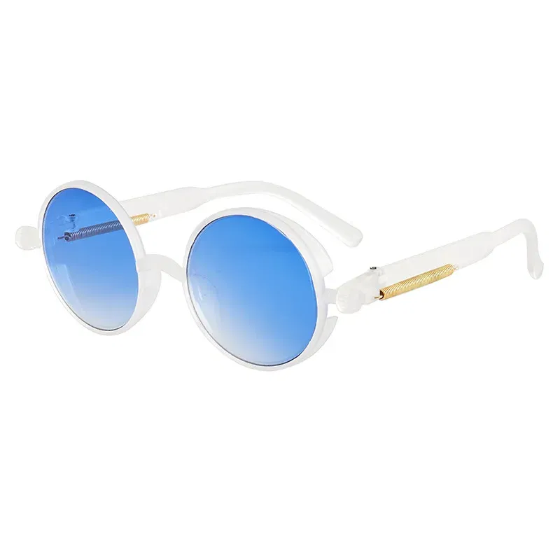 Lenses Color: Silver - Classic Gothic Steampunk Sunglasses Luxury Brand Designer High Quality Men and Women Retro Round Pc Frame Sunglasses
