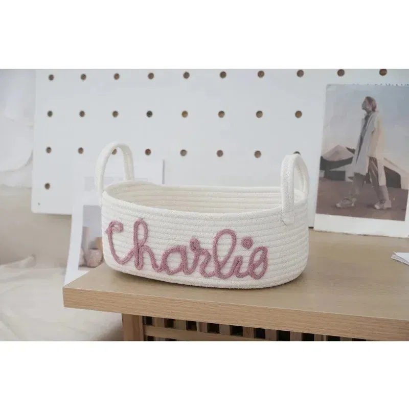 Color: black - Personalized Diaper Basket Personalized Baby Shower Basket Cotton Rope Clothes Storage Basket Rope Cotton Toy Storage Basket
